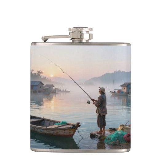 Old fisherman at sunrise flachmann (Vorderseite)