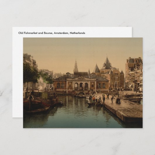 Old Fishmarket and Bourse, Amsterdam, Niederlande Postkarte (Vorne/Hinten)