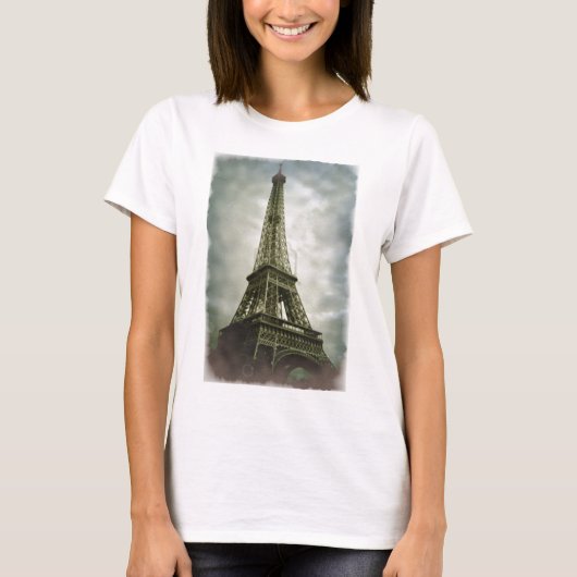 Old Foto Effect Eiffel Tower Paris T-Shirt (Vorderseite)