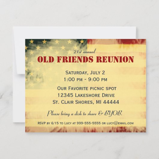 Old Friends American Flag Wiedersehen Einladung (Rückseite)