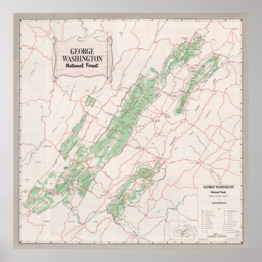 Old George Washington National Forest Map (1964) Poster (Vorne)