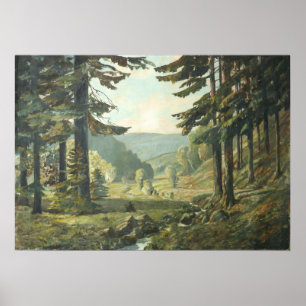 Old German Oil Painting – Forest Erzgebirge  190 Poster