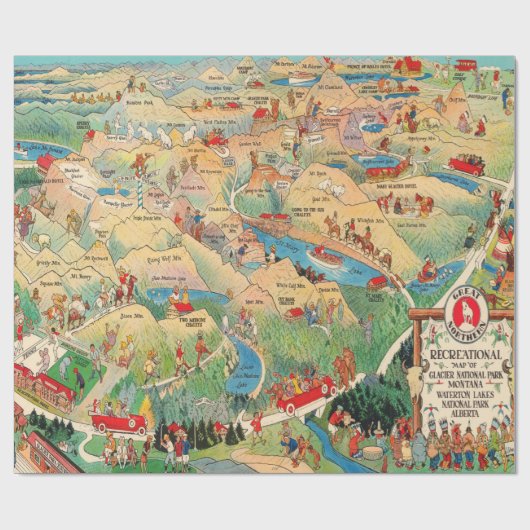 Old Glacier National Park Map (1925)  Geschenkpapier (Flach)