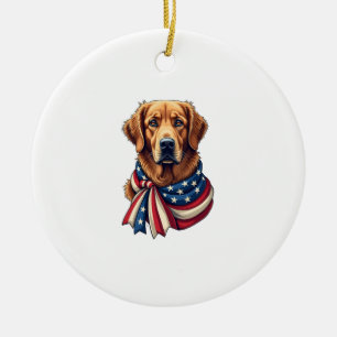 Old Glory Golden Retriever Vintage-Shirt 2 Keramik Ornament
