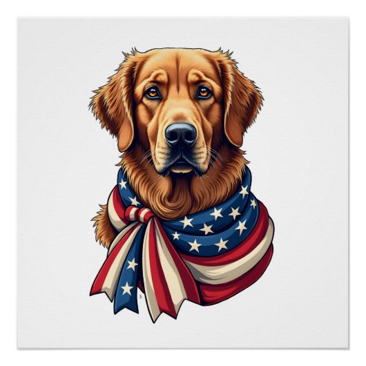 Old Glory Golden Retriever Vintage-Shirt 2 Poster (Vorderseite)