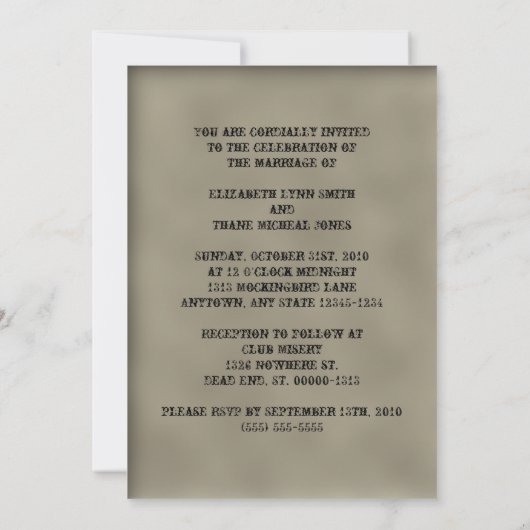 Old Gold Embossed Look Hochzeit Einladung (Rückseite)