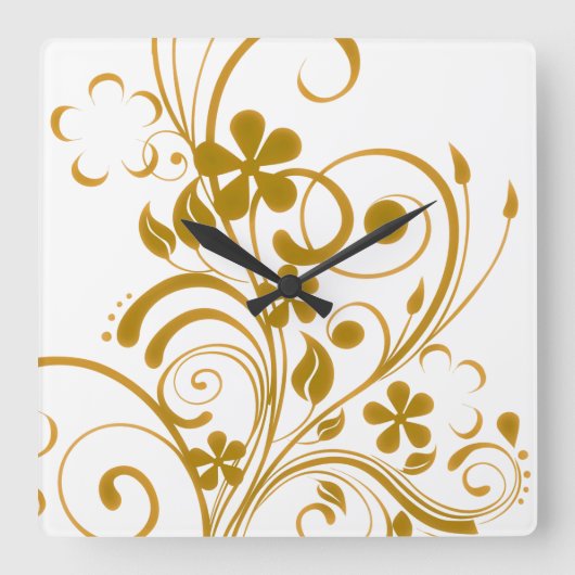 Old Gold Floral Swirl Quadratische Wanduhr (Vorderseite)