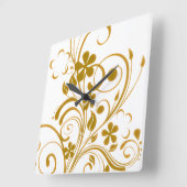 Old Gold Floral Swirl Quadratische Wanduhr (Winkel)