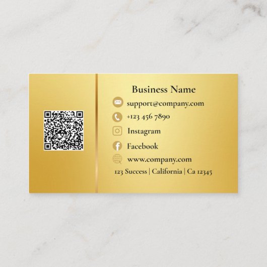 Old Gold QR Code Business Card Template und Logo Visitenkarte (Rückseite)