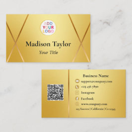 Old Gold QR Code Business Card Template und Logo Visitenkarte