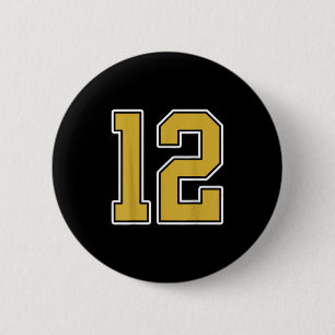Old Gold Schwarz-weiß Sports Number 12 Jersey Unif Button