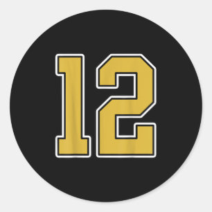 Old Gold Schwarz-weiß Sports Number 12 Jersey Unif Runder Aufkleber