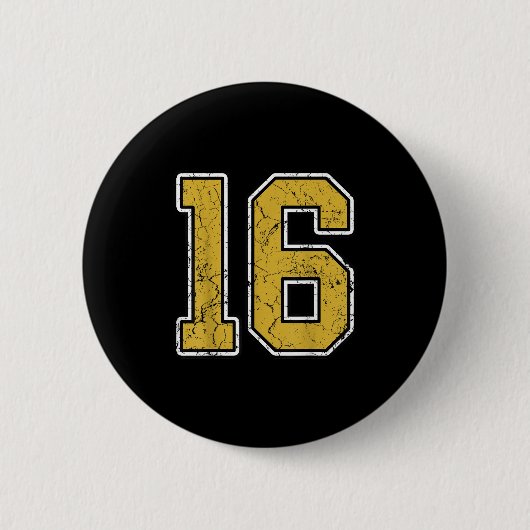 Old Gold Schwarz-weiß Srts Number 16 Jersey Unifor Button (Vorderseite)