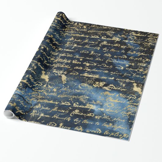 Old Gold Script Navy Geschenkpapier (Ungerollt)