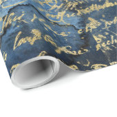 Old Gold Script Navy Geschenkpapier (Rolleneckpunkt)