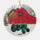 Old Green Tractor Weihnachten Keramik Ornament (Hinten)