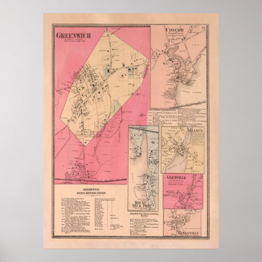 Old Greenwich CT Map (1867) Vintag Connecticut Poster (Vorne)