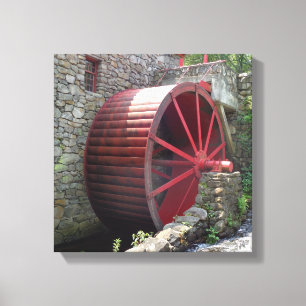 Old Grist Mill - Red Water Wheel, Sudbury, MA Leinwanddruck