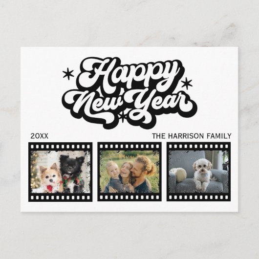 Old Grunge Film Drei Fotos Neujahr Postkarte (Vorderseite)