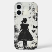Old Grunge Girl Silhouette Butterfly Monogram Case-Mate iPhone Hülle (Rückseite)