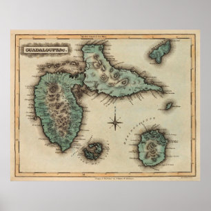 Old Guadeloupe Island Map (1823) Vintage Gwadloup  Poster