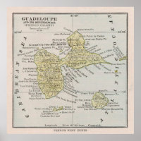 Old Guadeloupe Island Map (1912) Vintag Gwadloup