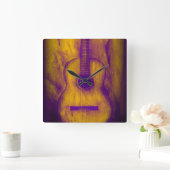 Old Guitar Wall Clock Quadratische Wanduhr (Zuhause)
