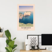 Old Harry Rocks Dorset Küsten Reiseplakat Poster (Heimbüro)