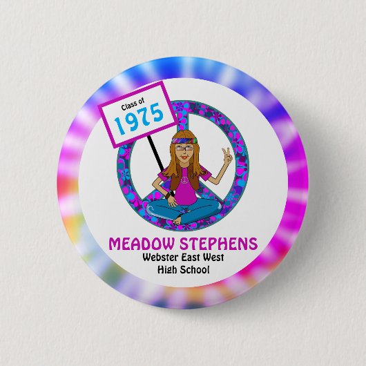 Old Hippie Gefärbte Krawatte Class Wiedersehen Nam Button (Vorderseite)