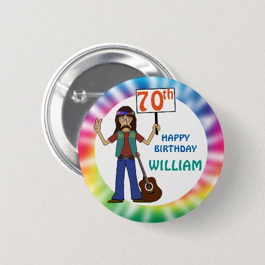 Old Hippy Tie Dye 70th Birthday Party Pinba Button (Vorne & Hinten)
