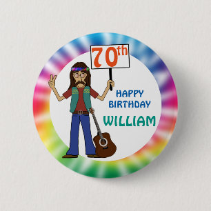 Old Hippy Tie Dye 70th Birthday Party Pinba Button