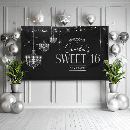 Old Hollywood B & W Chandelier Sweet 16 ID1108 Banner