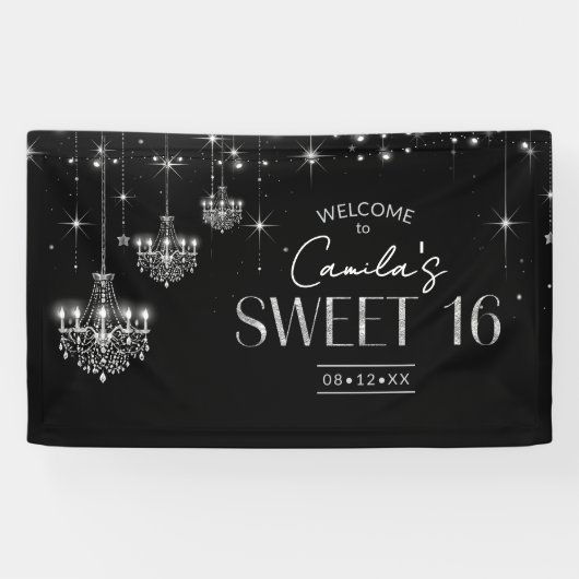 Old Hollywood B & W Chandelier Sweet 16 ID1108 Banner (Horizontal)