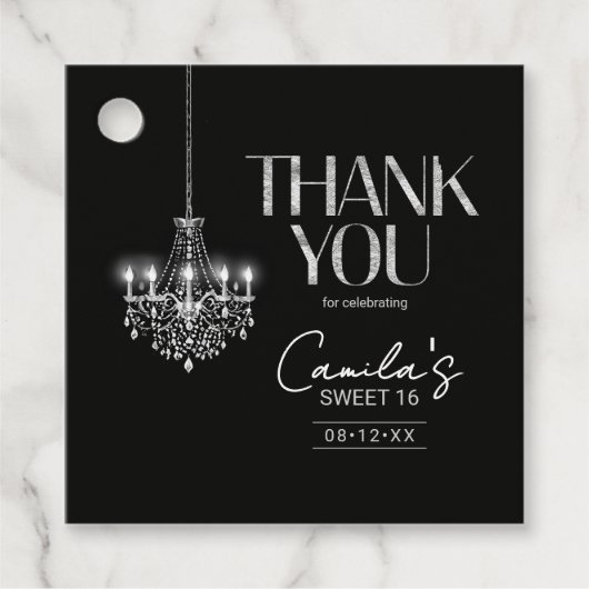 Old Hollywood B & W Chandelier Sweet 16 ID1108 Geschenkanhänger (Vorderseite)