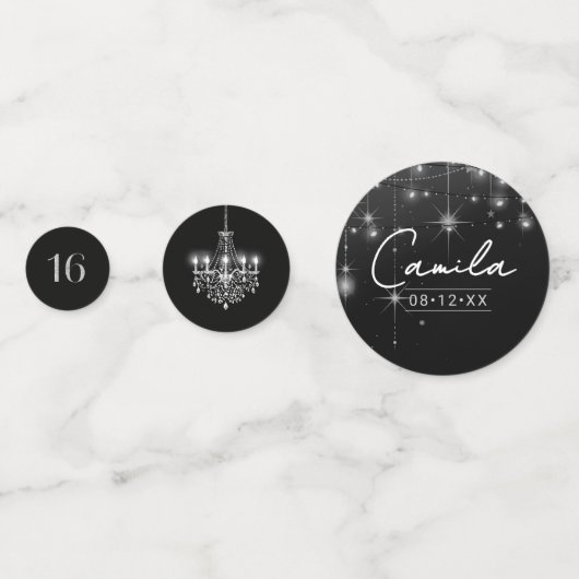 Old Hollywood B & W Chandelier Sweet 16 ID1108 Konfetti (Rückseiten)