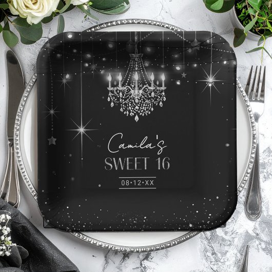 Old Hollywood B & W Chandelier Sweet 16 ID1108 Pappteller