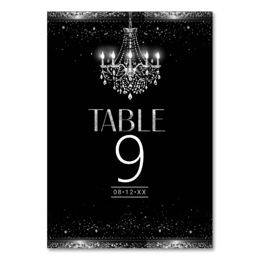 Old Hollywood B & W Chandelier Sweet 16 ID1108 Tischnummer (Vorderseite)