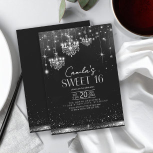 Old Hollywood B & W Chandeliers Sweet 16 ID1108 Einladung