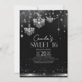 Old Hollywood B & W Chandeliers Sweet 16 ID1108 Einladung (Vorderseite)
