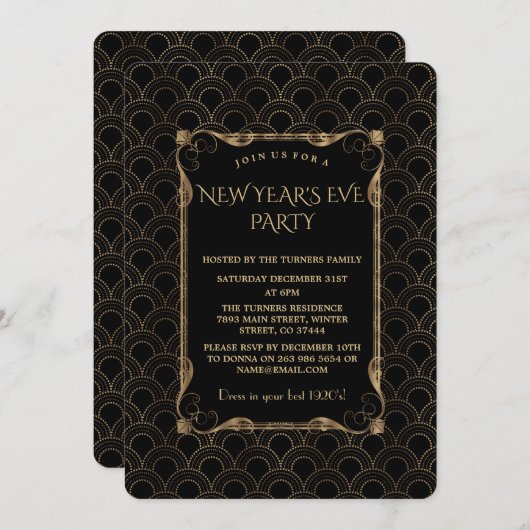 Old Hollywood Black Great Gatsby New Year Party Einladung (Vorne/Hinten)