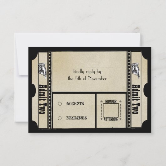 Old Hollywood Broadway Ticket Wedding RSVP (Rückseite)
