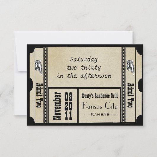 Old Hollywood Broadway Ticket Wedding RSVP Karte (Vorderseite)