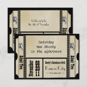 Old Hollywood Broadway Ticket Wedding RSVP Karte (Vorne/Hinten)
