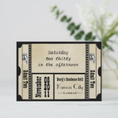 Old Hollywood Broadway Ticket Wedding RSVP Karte (Stehend Vorderseite)
