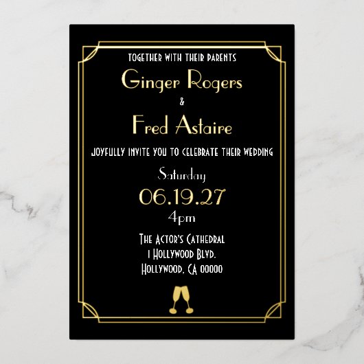 Old Hollywood Goil Foil Classy Film Strip Einladun Folieneinladung (Vorderseite)