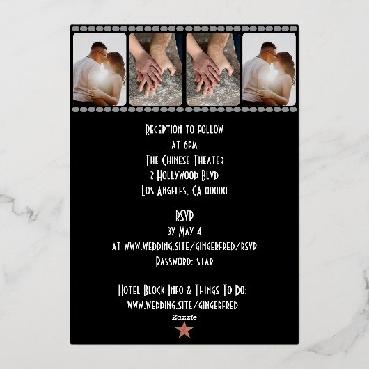 Old Hollywood Goil Foil Classy Film Strip Einladun Folieneinladung (Rückseite)