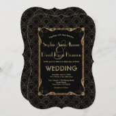 Old Hollywood Gold Black Great Gatsby Wedding Einladung (Vorne/Hinten)