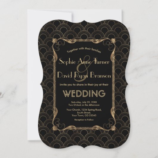 Old Hollywood Gold Black Great Gatsby Wedding Einladung (Vorderseite)