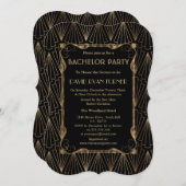 Old Hollywood Gold Great Gatsby Bachelor Party Einladung (Vorne/Hinten)