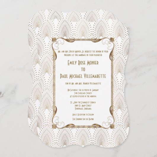 Old Hollywood Great Gatsby White Wedite Einladung (Vorne/Hinten)